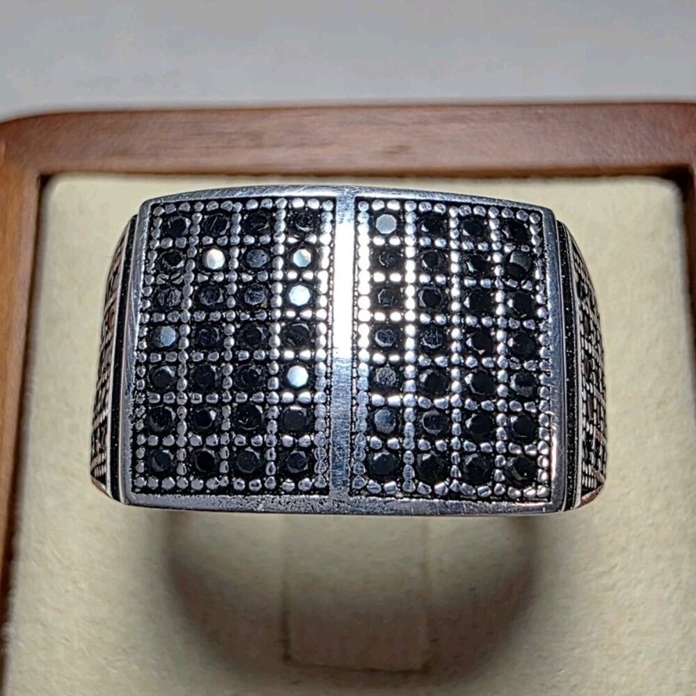 S8.5 Black CZ Pavé Signet Ring 925 Sterling Silver Stamped